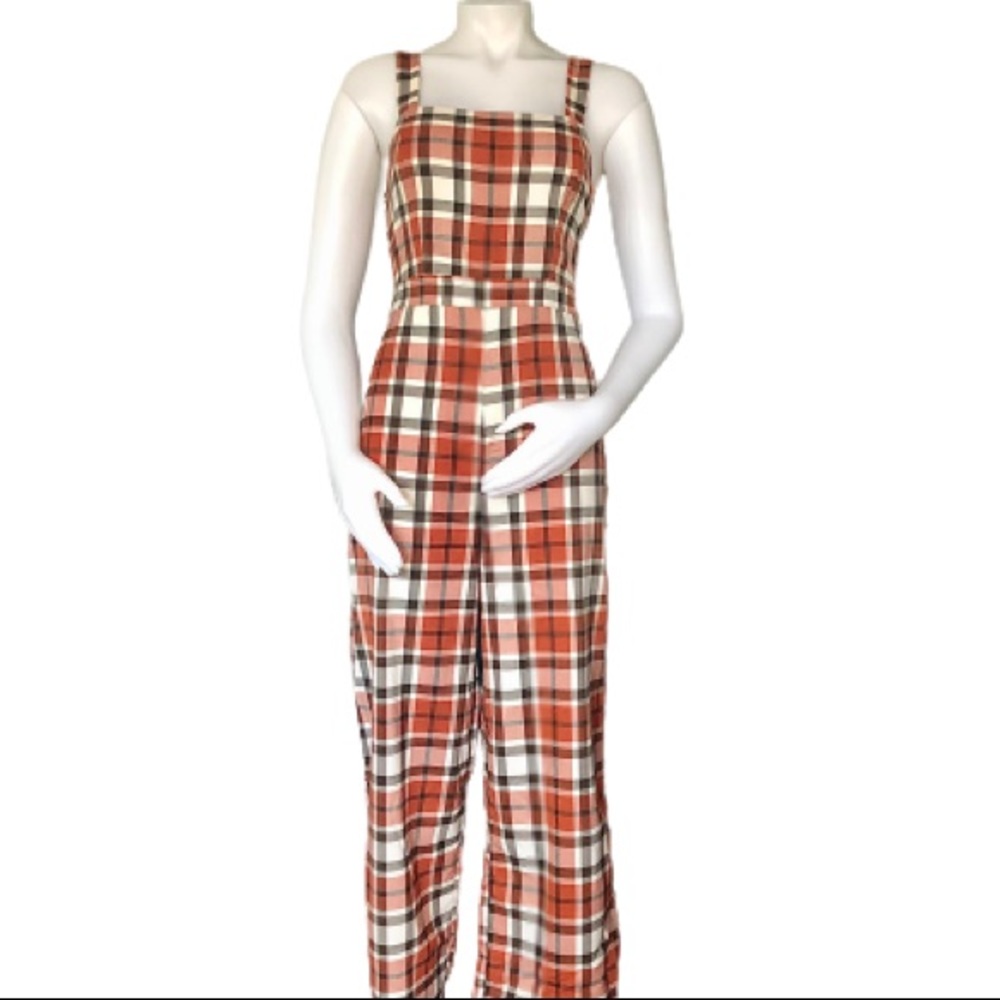 NWT Orange Plaid Jumpsuit